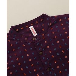 Babyhug Cotton Woven Full Sleeves Kurta & Dhoti Set Square Print - Purple & Orange