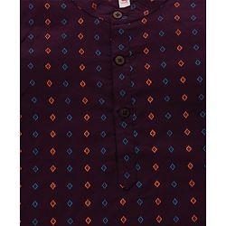 Babyhug Cotton Woven Full Sleeves Kurta & Dhoti Set Square Print - Purple & Orange