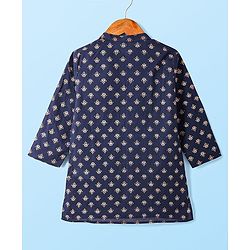 Babyhug Cotton Woven Full Sleeves Foil Printed Kurta & Pyjama Set - Navy Blue