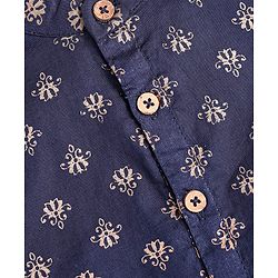 Babyhug Cotton Woven Full Sleeves Foil Printed Kurta & Pyjama Set - Navy Blue