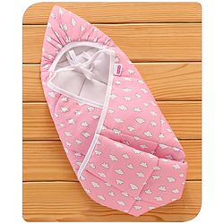 Babyhug Hooded Quilted Cotton Wrapper with Cloud Print- Pink