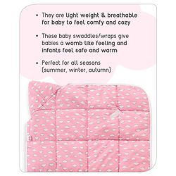 Babyhug Hooded Quilted Cotton Wrapper with Cloud Print- Pink