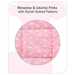 Babyhug Hooded Quilted Cotton Wrapper with Cloud Print- Pink