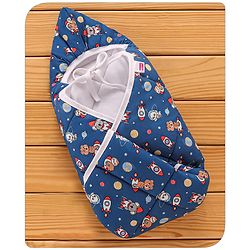 Babyhug Hooded Quilted Cotton Wrapper with Cloud Print- Pink