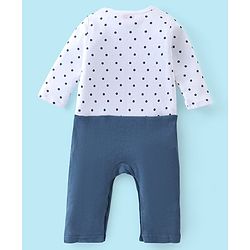 Babyhug 100% Cotton Interlock Knit Full Sleeves Romper With Bow Applique Polka Dot Print - Navy Blue