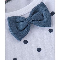 Babyhug 100% Cotton Interlock Knit Full Sleeves Romper With Bow Applique Polka Dot Print - Navy Blue