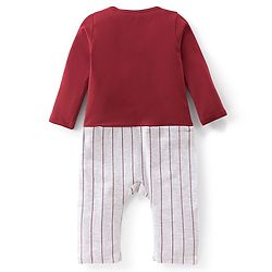Babyhug Cotton Knit Full Sleeves Romper with Blazer Design - Red & White