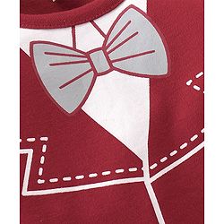 Babyhug Cotton Knit Full Sleeves Romper with Blazer Design - Red & White