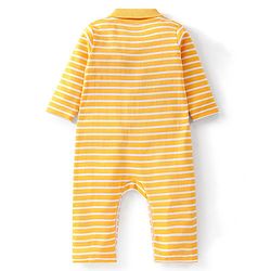 Babyhug 100% Cotton Interlock Knit Romper Stripes & Frog Print - Yellow