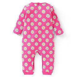 Babyhug 100 % Cotton Floral Printed Full Sleeves  Romper with Hairband & Booties - Pink