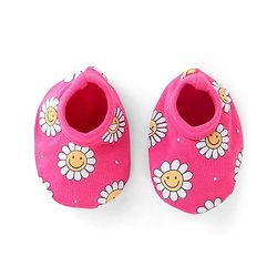 Babyhug 100 % Cotton Floral Printed Full Sleeves  Romper with Hairband & Booties - Pink