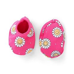 Babyhug 100 % Cotton Floral Printed Full Sleeves  Romper with Hairband & Booties - Pink