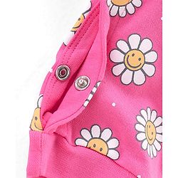 Babyhug 100 % Cotton Floral Printed Full Sleeves  Romper with Hairband & Booties - Pink