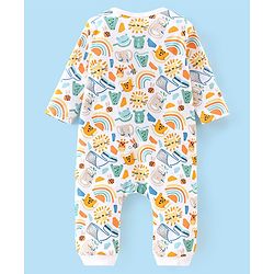 Babyhug 100% Cotton Knit Full Sleeves Rainbow & Kitty Printed Romper - Multicolour