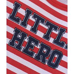 Babyhug 100% Cotton Knit Full Sleeves Striped Romper with Teddy Applique & Text Print - Red & Navy Blue