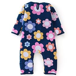 Babyhug 100% Cotton Interlock Knit Full Sleeves Romper Floral Print - Navy Blue