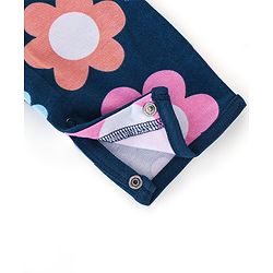 Babyhug 100% Cotton Interlock Knit Full Sleeves Romper Floral Print - Navy Blue