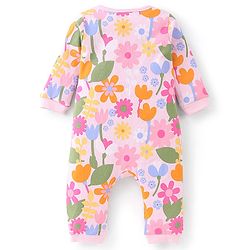 Babyhug 100% Cotton Knit Full Sleeves Floral Print Romper - Multicolour
