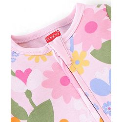 Babyhug 100% Cotton Knit Full Sleeves Floral Print Romper - Multicolour