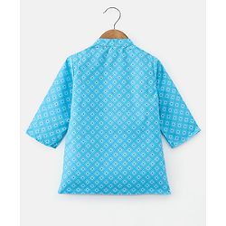 Babyhug Cotton Woven Full Sleeves Kurta & Dhoti Set Square Print - Blue & White