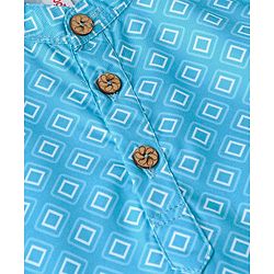 Babyhug Cotton Woven Full Sleeves Kurta & Dhoti Set Square Print - Blue & White