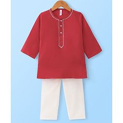 Babyhug Cotton Solid Full Sleeves Kurta Pyjama - Red