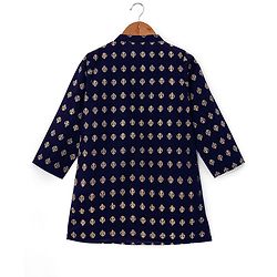 Babyhug 100% Cotton Knit Foil Printed Full Sleeves Kurta with Dhoti Set - Navy Blue