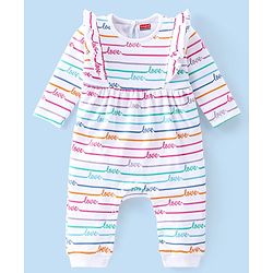 Babyhug 100% Cotton Interlock Knit Full Sleeves Romper Stripes & Text Print - White