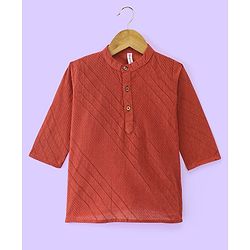 Babyhug Cotton Handloom Dobby Full Sleeves Kurta & Pyjama Set - Red & White