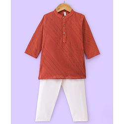 Babyhug Cotton Handloom Dobby Full Sleeves Kurta & Pyjama Set - Red & White