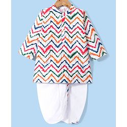 Babyhug Cotton Woven Full Sleeves Printed Kurta Dhoti Set - White