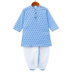 Babyhug Cotton Woven Full Sleeves Kurta & Dhoti Set Floral Print - Blue