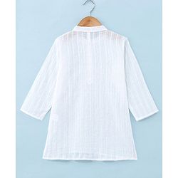 Babyhug 100% Cotton Woven Full Sleeves Handloom Dobby Dhoti Kurta Set - White