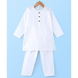 Babyhug Cotton Schiffly Full Sleeves Kurta & Payjama Set - White