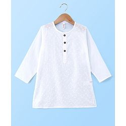 Babyhug Cotton Schiffly Full Sleeves Kurta & Payjama Set - White