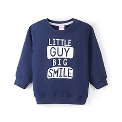 Babyhug 100% Cotton Full Sleeves Sweatshirt with Text Graphics Print - Navy Blue
