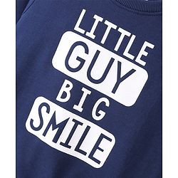 Babyhug 100% Cotton Full Sleeves Sweatshirt with Text Graphics Print - Navy Blue