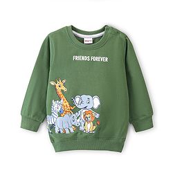 Babyhug 100% Cotton Knit Full Sleeves Sweatshirt With Wild Animals Print - Green