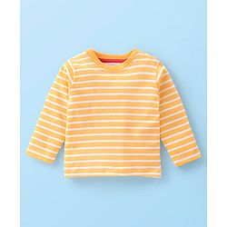 Babyhug 100% Cotton Knit Elephant Print Dungaree with Full Sleeves Stripe Inner Tee - Multicolour