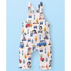 Babyhug 100% Cotton Knit Elephant Print Dungaree with Full Sleeves Stripe Inner Tee - Multicolour