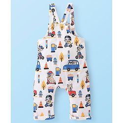 Babyhug 100% Cotton Knit Elephant Print Dungaree with Full Sleeves Stripe Inner Tee - Multicolour
