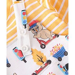 Babyhug 100% Cotton Knit Elephant Print Dungaree with Full Sleeves Stripe Inner Tee - Multicolour