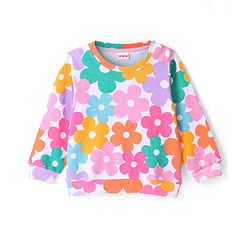 Babyhug 100% Cotton Full Sleeves Sweatshirt With All Over Floral Print - White