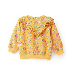 Babyhug 100% Cotton Full Sleeves Sweatshirt With Floral Print & Frill Detailing - Yellow