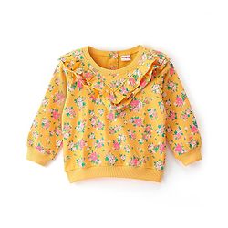 Babyhug 100% Cotton Full Sleeves Sweatshirt With Floral Print & Frill Detailing - Yellow