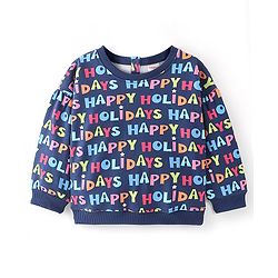 Babyhug 100% Cotton Knit Full Sleeves Sweatshirt With Text Print - Navy Blue