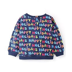 Babyhug 100% Cotton Knit Full Sleeves Sweatshirt With Text Print - Navy Blue