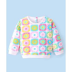 Babyhug Cotton Full Sleeves Sweatshirt with Floral Print - White & Pink