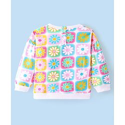 Babyhug Cotton Full Sleeves Sweatshirt with Floral Print - White & Pink