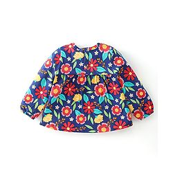 Babyhug Cotton Knit Full Sleeves Floral Printed Top with Tassel Detailing - Navy Blue